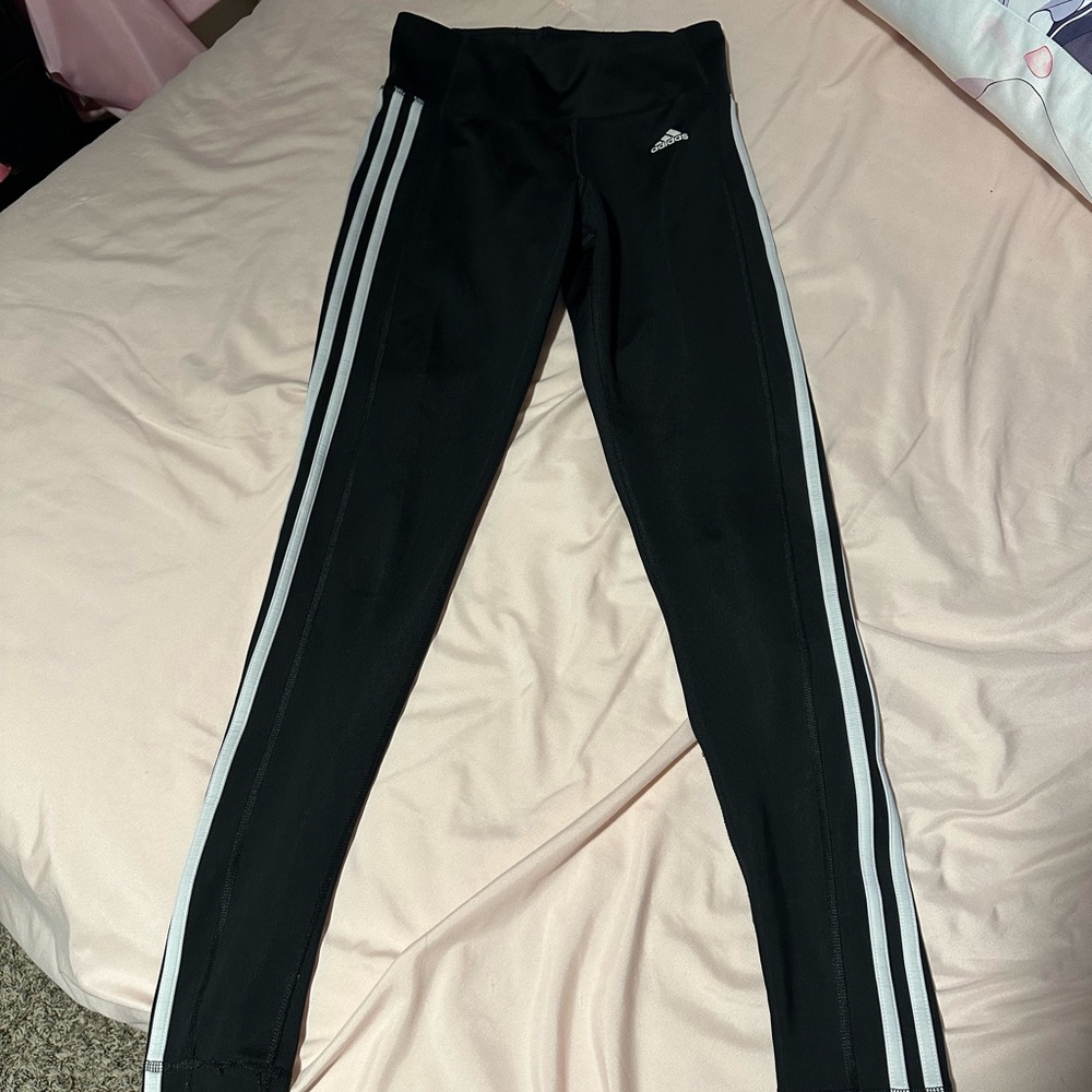 Adidas Women's Black Track Pants with White Stripes